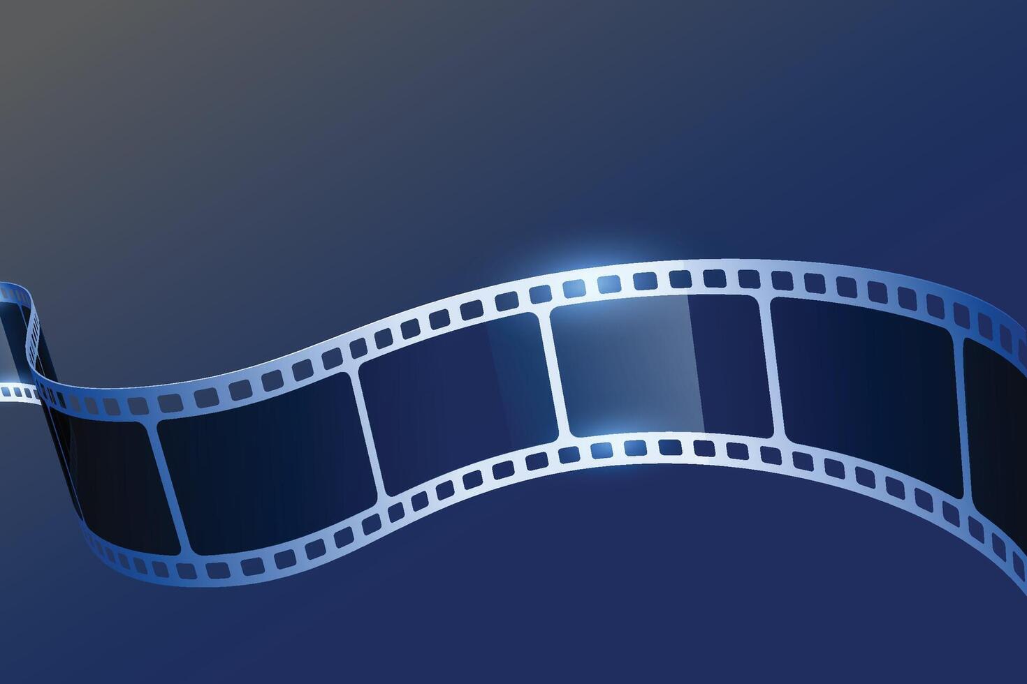 film haspel streep bioscoop geïsoleerd Aan blauw achtergrond. modern 3d realistisch film strip. bioscoop festival. film en film sjabloon kan worden gebruikt van achtergrond, brochure, brochure, poster, banier of folder vector