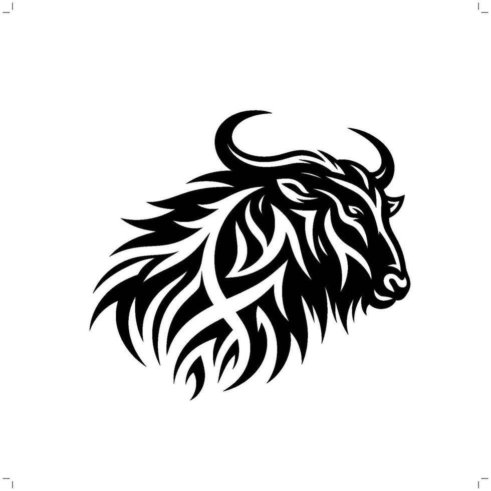 wildebeest in modern tribal tatoeëren, abstract lijn kunst van dieren, minimalistische contour. vector