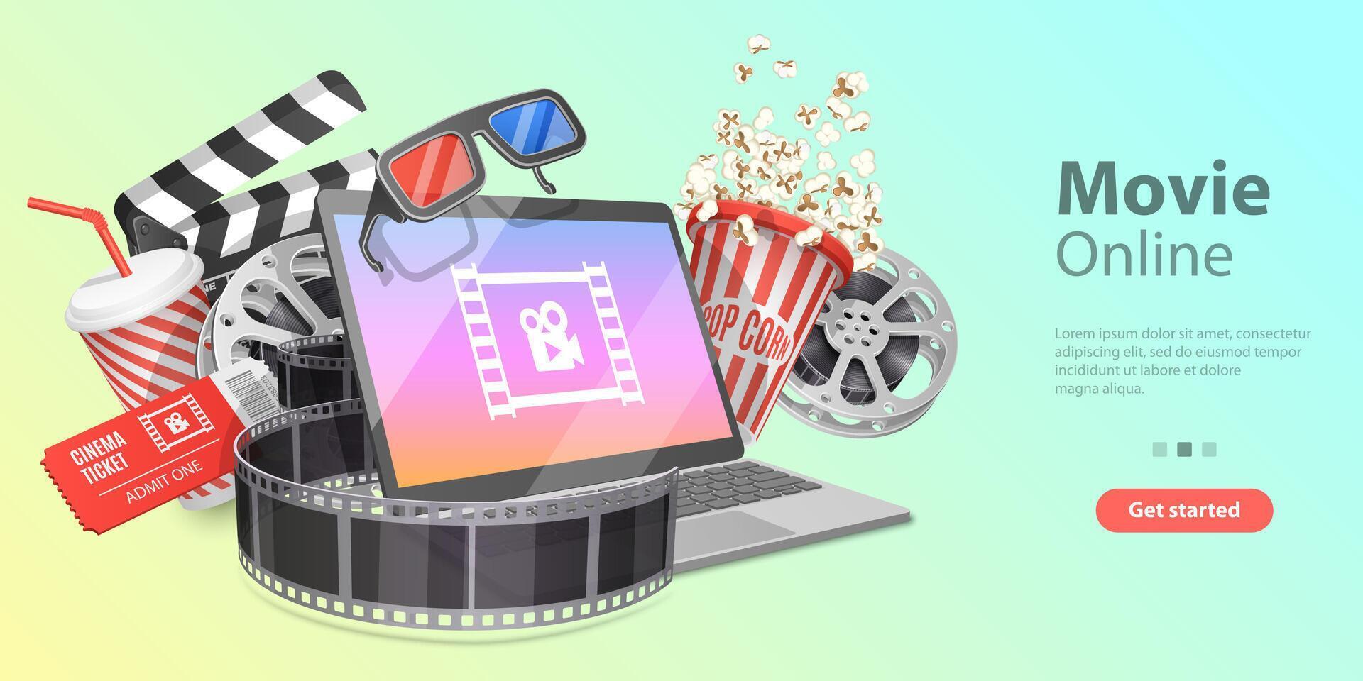 3d film theater, online bioscoop aan het kijken, cinematografie en filmmaken. vector