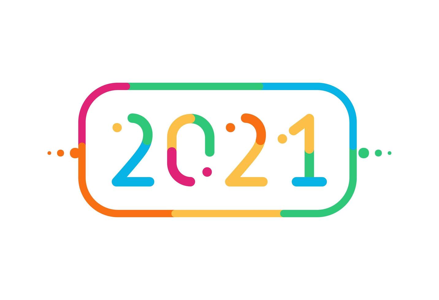 2021 nieuwjaarswenskaart, gekleurd frame met cijfers, modern logo voor 2021-kalender. geïsoleerde vectorillustratie op witte achtergrond vector