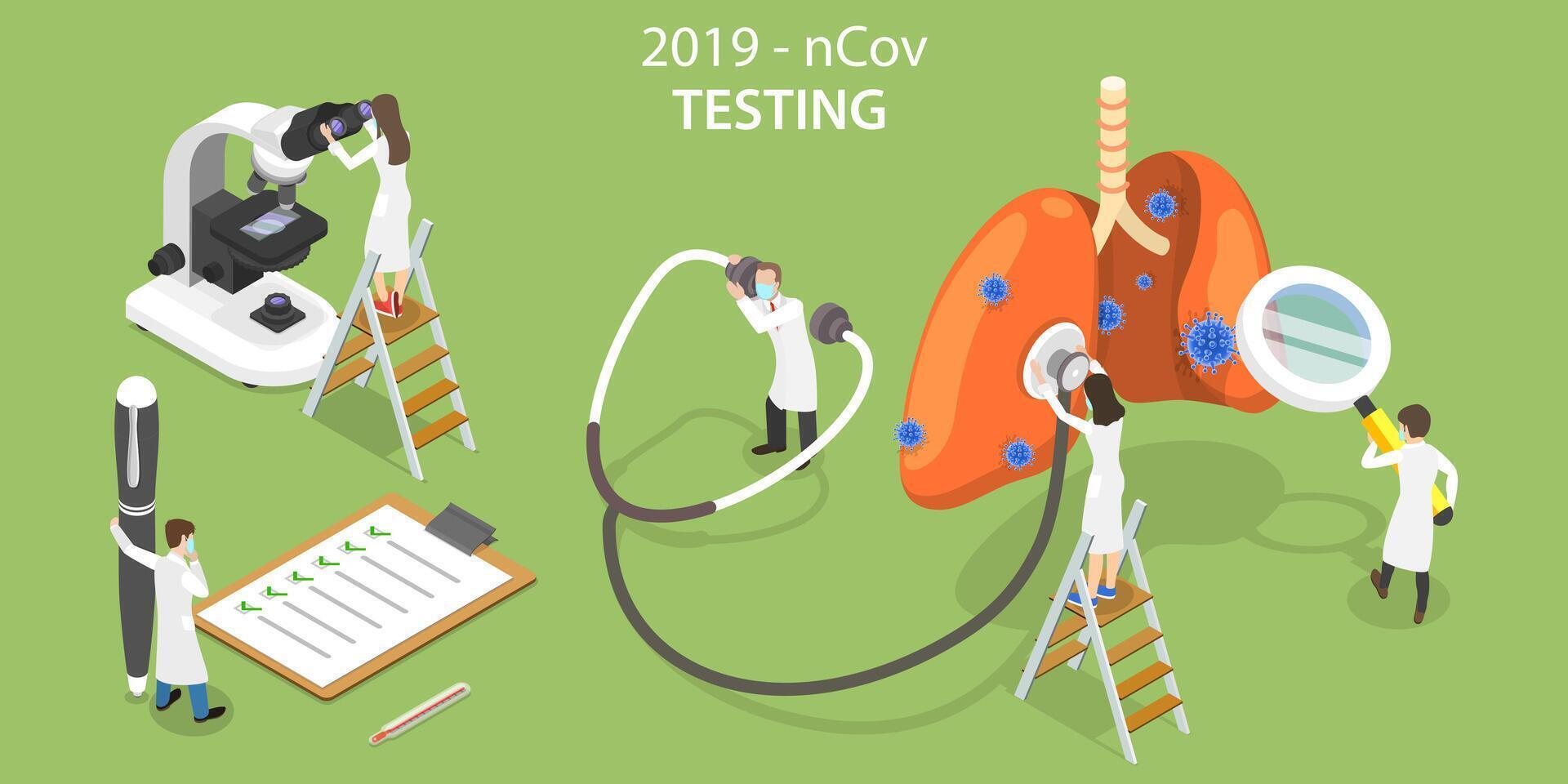 3d isometrische concept van 2019-ncov virus laboratorium testen. vector