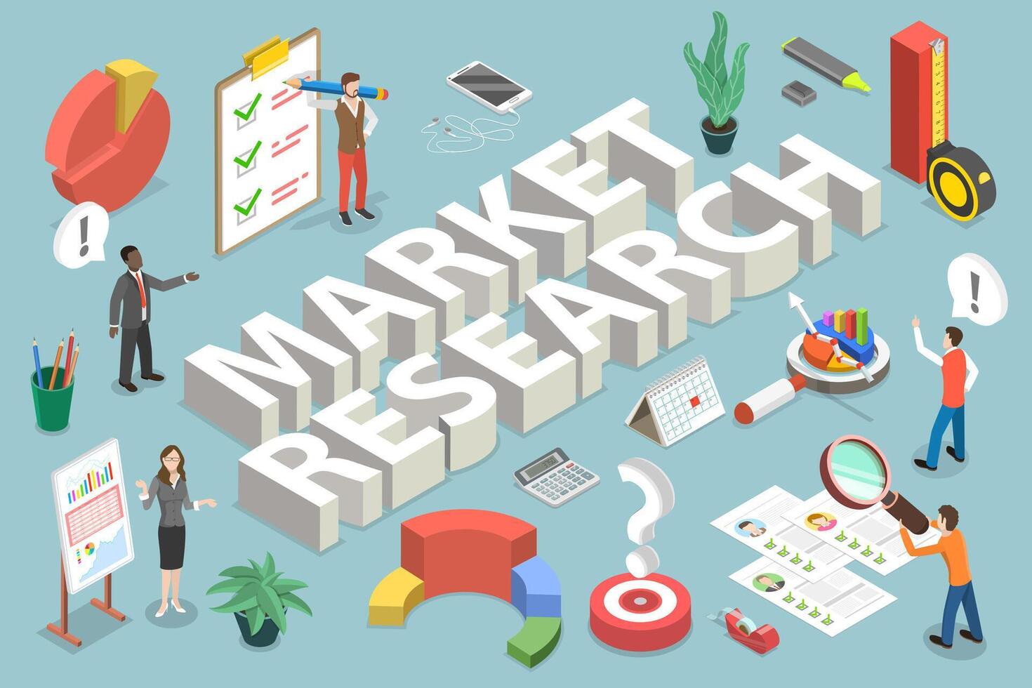 3d isometrische conceptuele illustratie van markt Onderzoek vector