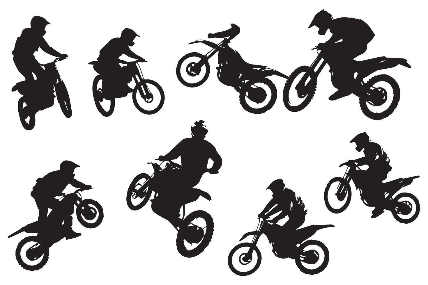 reeks silhouet van motorfiets rijder het uitvoeren van truc Aan wit achtergrond pro ontwerp vector