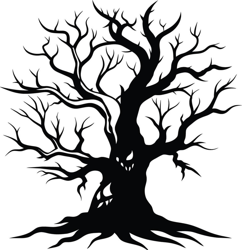 een spookachtig silhouet van een spookachtig boom vector