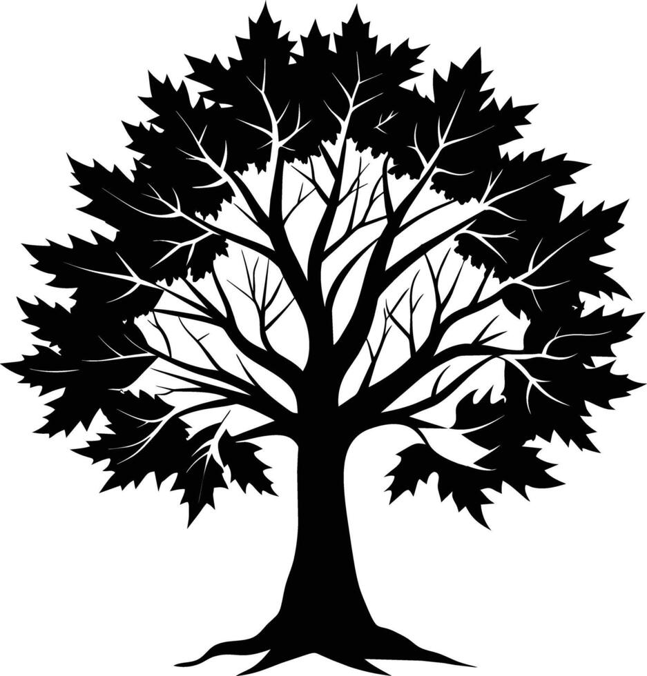een zwart en wit silhouet van een esdoorn- boom vector