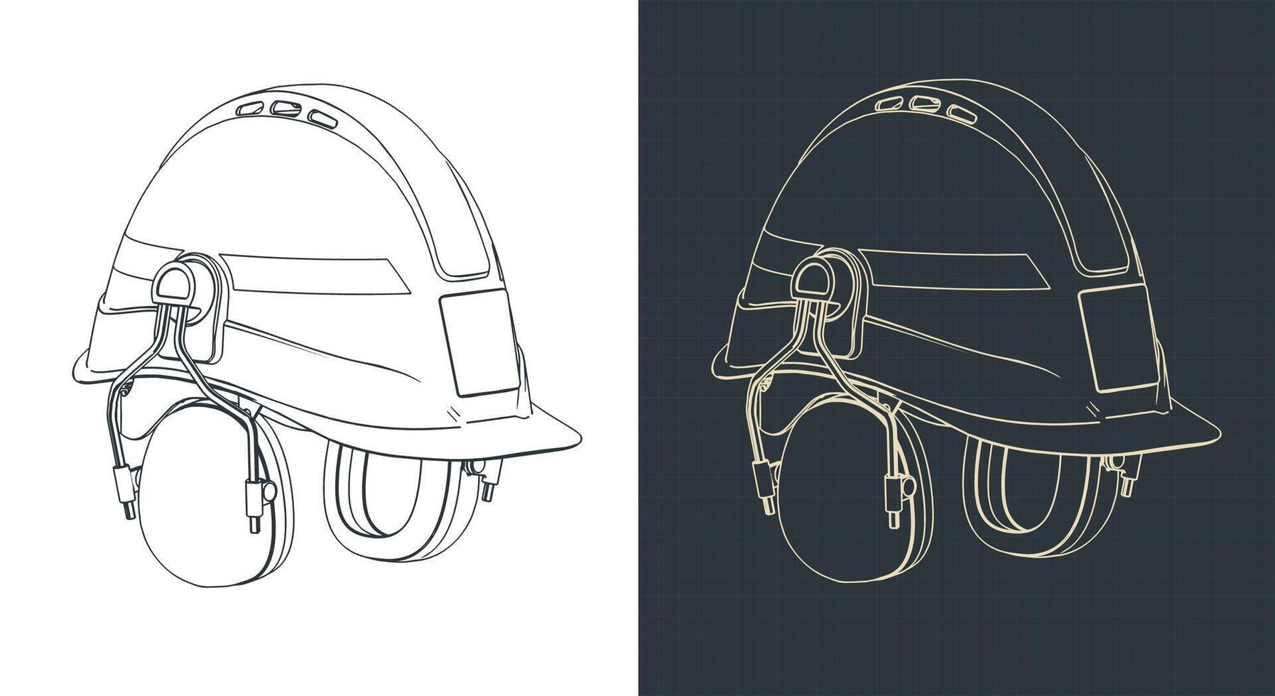 industrieel veiligheid helm met oor moffen isometrische blauwdrukken vector