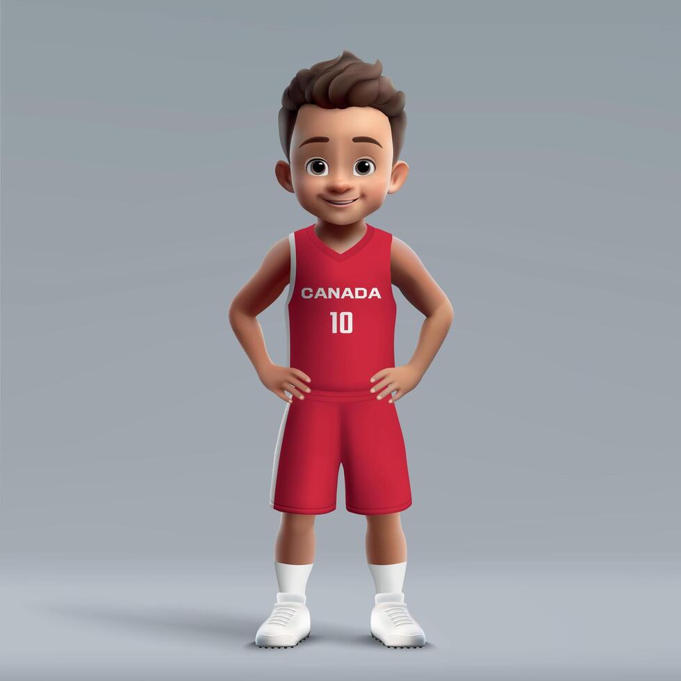 3d tekenfilm schattig basketbal speler in Canada nationaal team uitrusting. vector