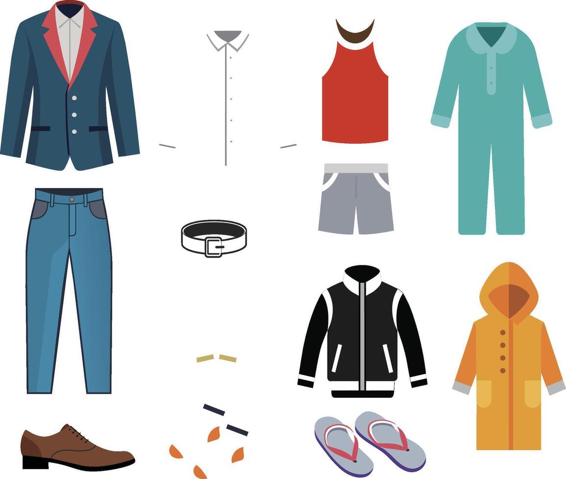 Mannen kleding en accessoires. illustratie van een reeks van kleren. vector