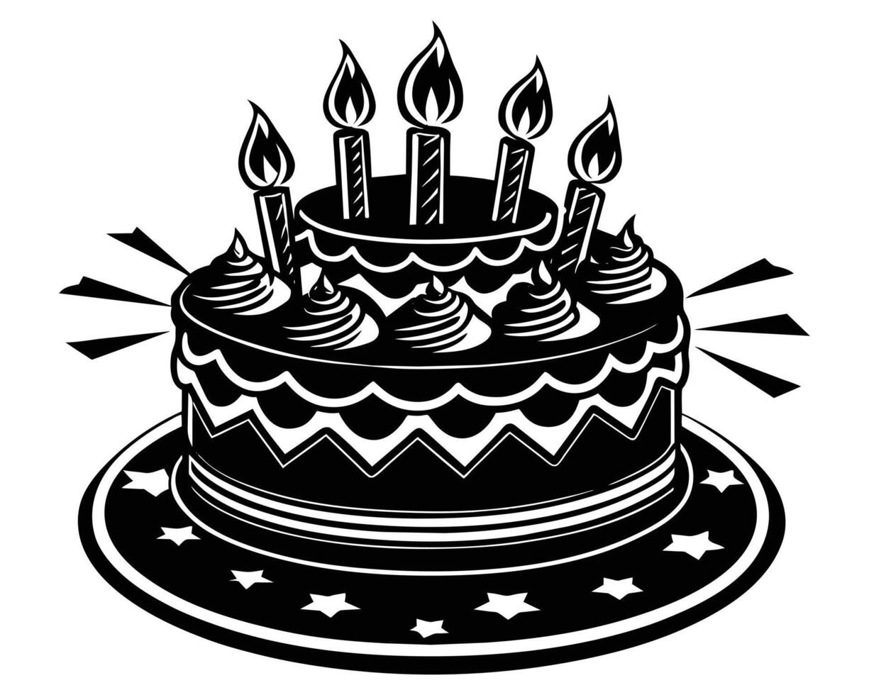 verjaardag taart icoon brandend kaarsen silhouetten vector