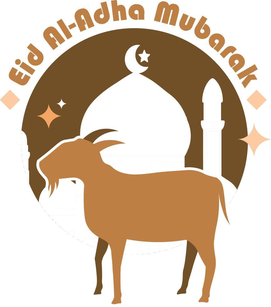 eid al adha festival. groet kaart met offer schaap, maan, ster, en lantaarn. eid mubarak thema. vector