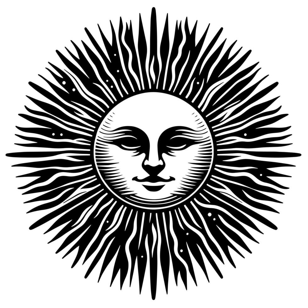 zwart en wit illustratie van de zon vector