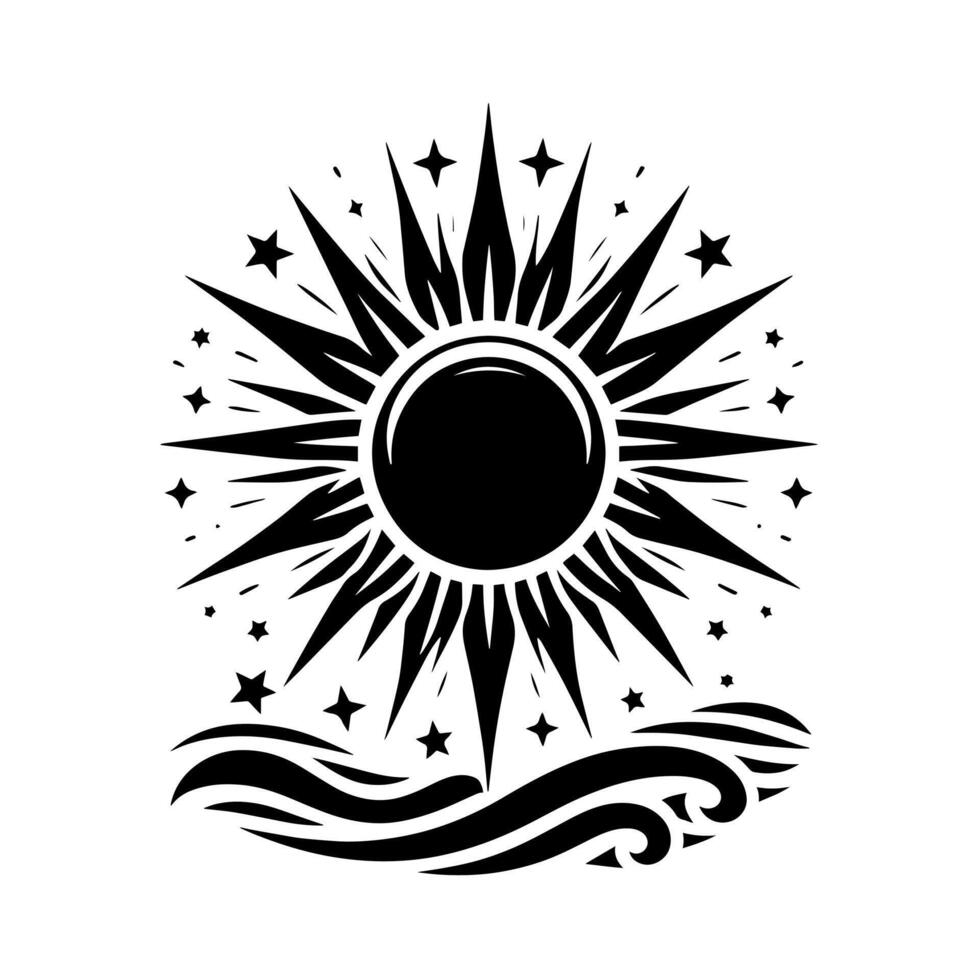 zwart en wit illustratie van de zon vector