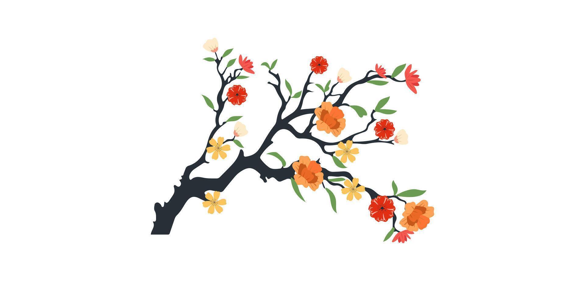 voorjaar bloemen boom tak, bloesem bloemen geïsoleerd Aan wit achtergrond, tuin bladeren boom Afdeling illustratie vector