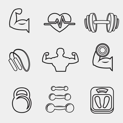 Fitness bodybuilding sport pictogrammen instellen vector