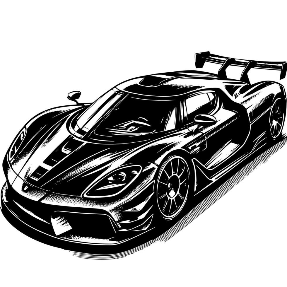 zwart en wit illustratie van een hypercar sport- auto vector