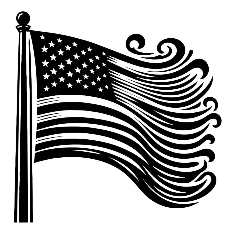 zwart en wit illustratie van de Verenigde Staten van Amerika vlag vector