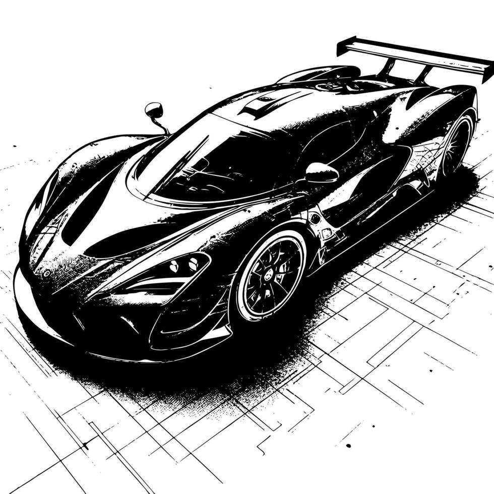 zwart en wit illustratie van een hypercar sport- auto vector