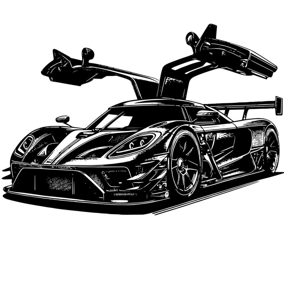 zwart en wit illustratie van een hypercar sport- auto vector