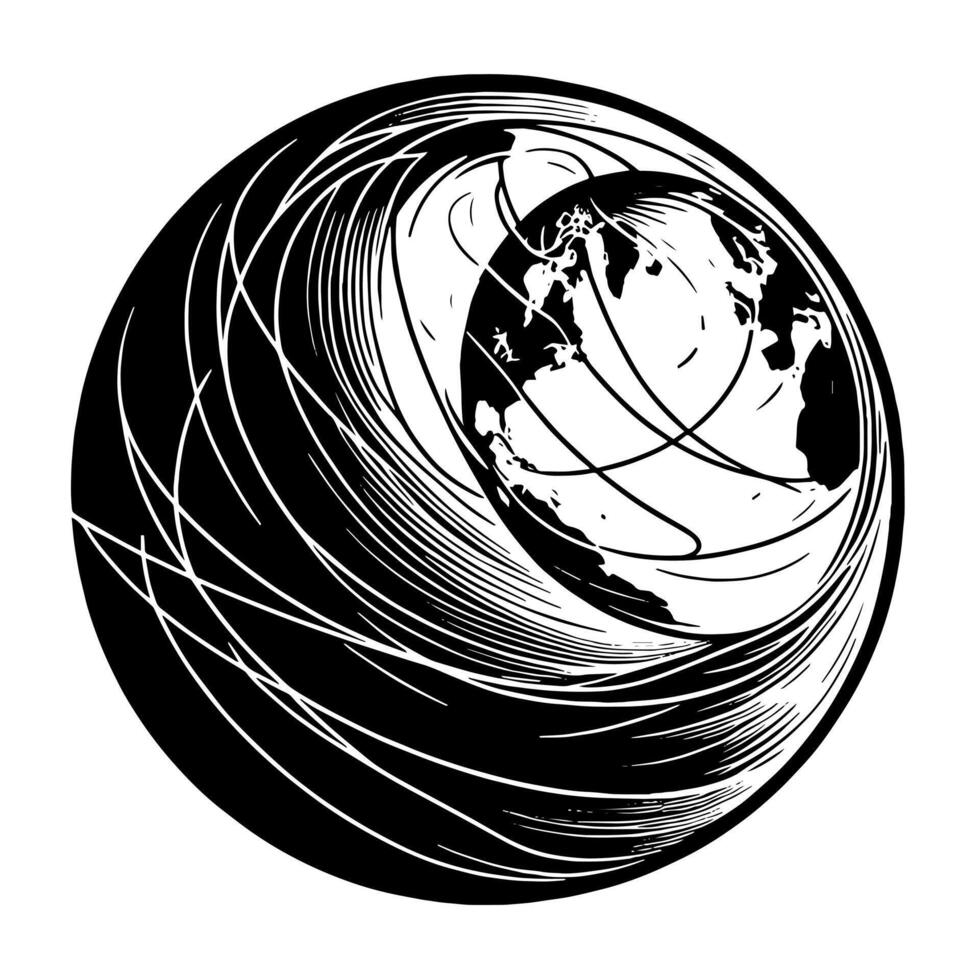 zwart en wit illustratie van de planeet aarde vector