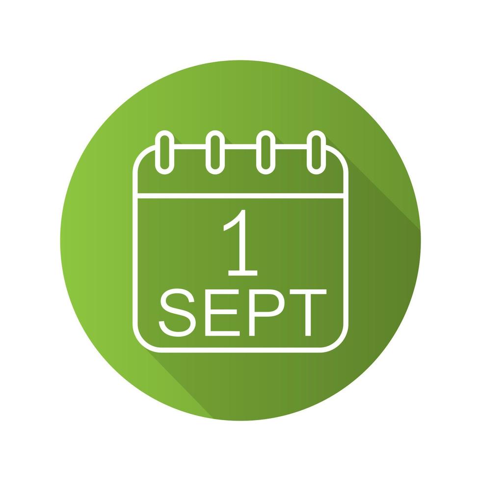 1 september platte lineaire lange schaduw kalenderpictogram. kennis dag. vector lijn symbool