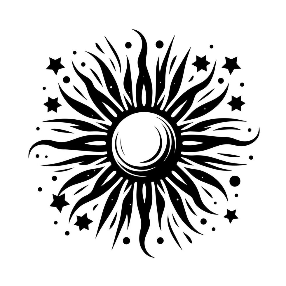 zwart en wit illustratie van de zon vector