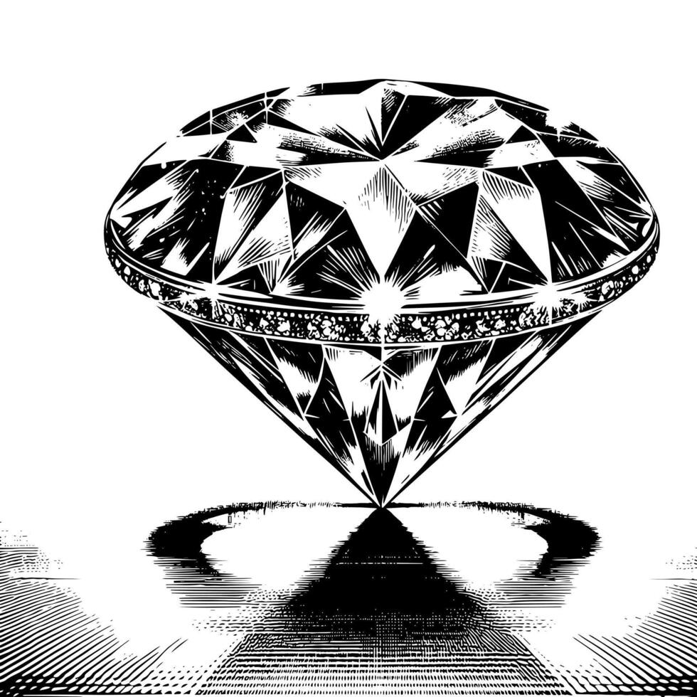 zwart en wit silhouet van een perfect besnoeiing sprankelend solitaire diamant edelsteen vector