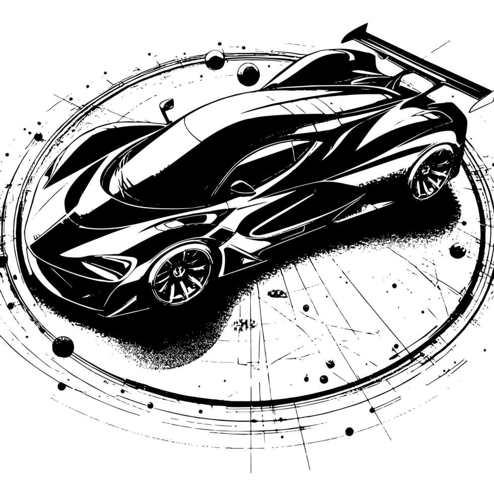 zwart en wit illustratie van een hypercar sport- auto vector