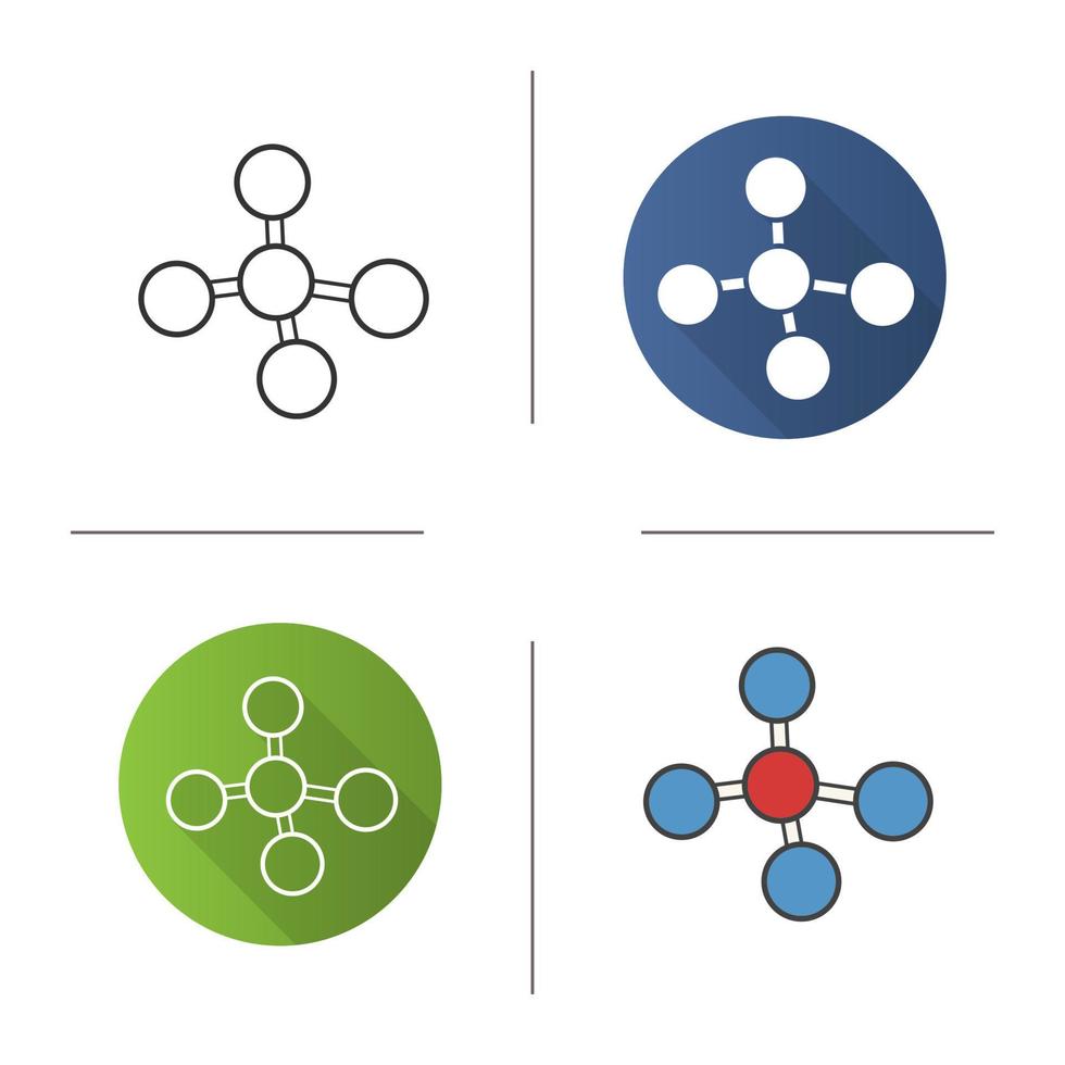 molecuul pictogram. plat ontwerp, lineaire en kleurstijlen. moleculaire structuur. geïsoleerde vectorillustraties vector