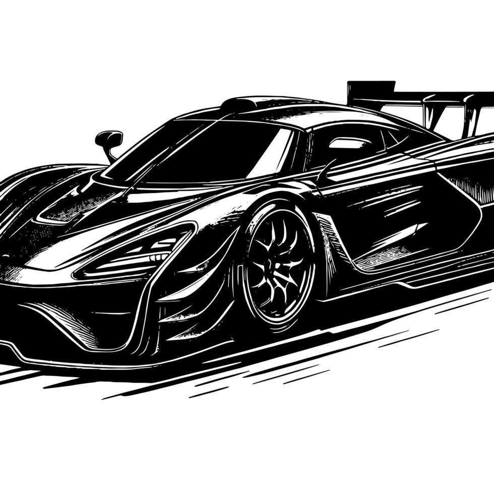 zwart en wit illustratie van een hypercar sport- auto vector