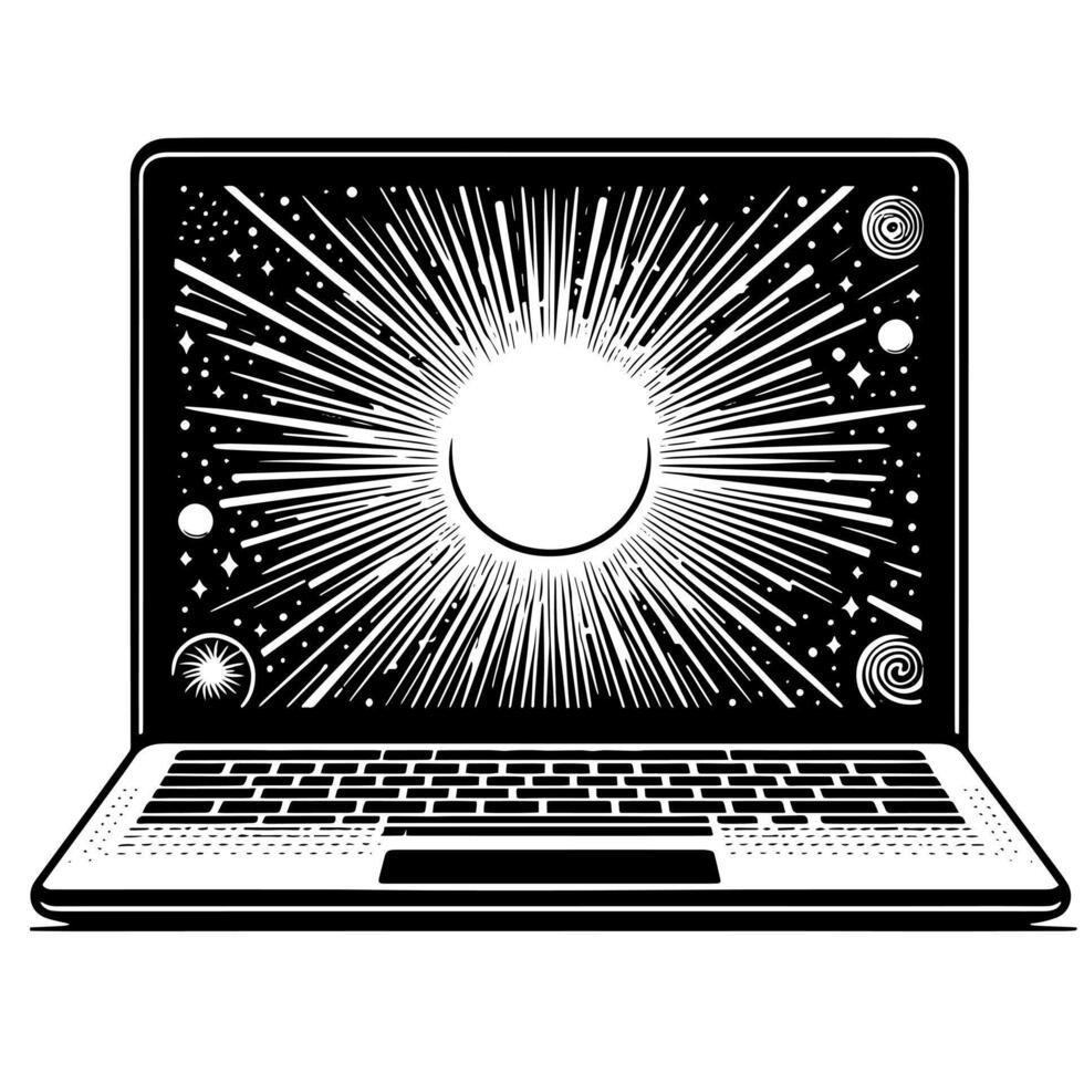 zwart en wit illustratie van een laptop vector