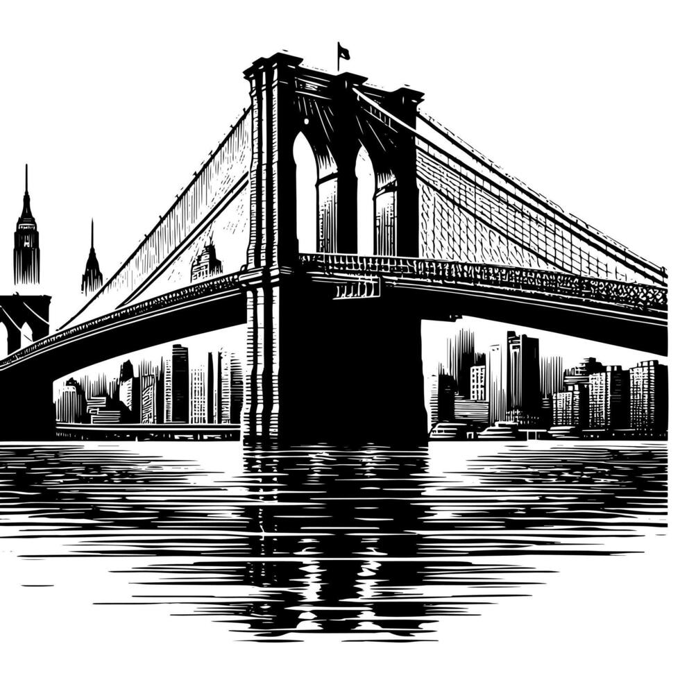 zwart en wit illustratie van Brooklyn brug in nieuw york stad Manhattan vector