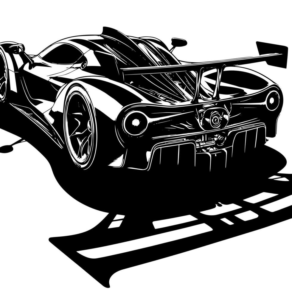 zwart en wit illustratie van een hypercar sport- auto vector