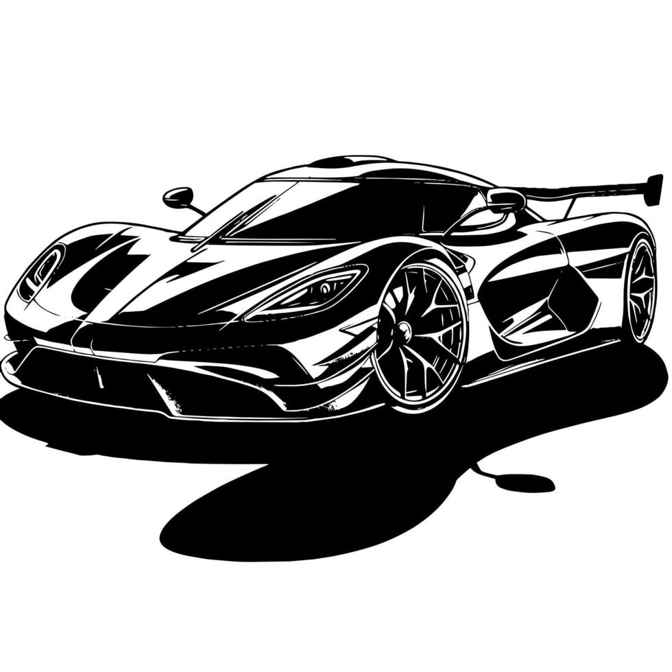 zwart en wit illustratie van een hypercar sport- auto vector