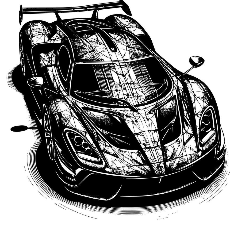 zwart en wit illustratie van een hypercar sport- auto vector