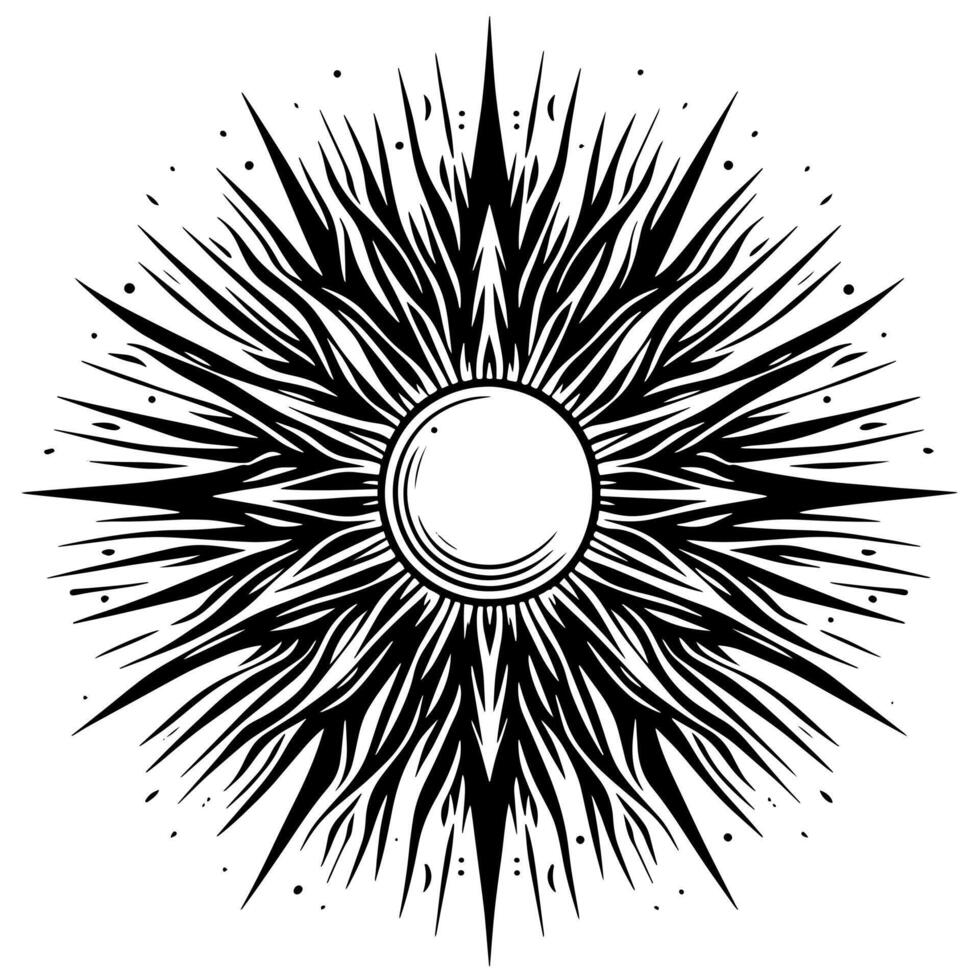 zwart en wit illustratie van de zon vector