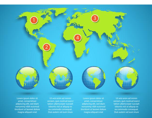 Wereldkaart met globe infographic sjabloon vector