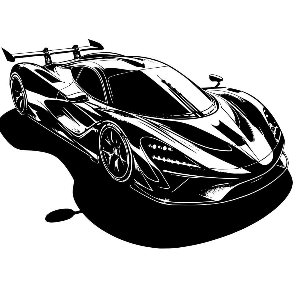 zwart en wit illustratie van een hypercar sport- auto vector