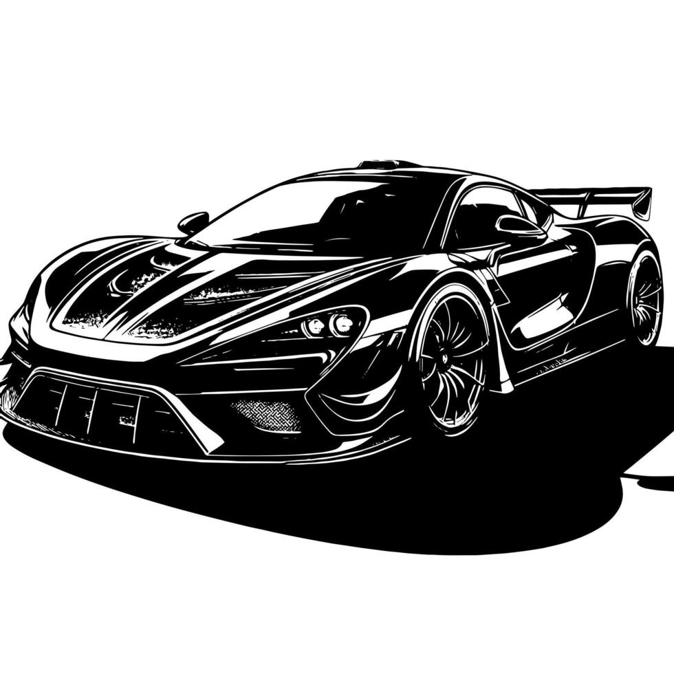 zwart en wit illustratie van een hypercar sport- auto vector