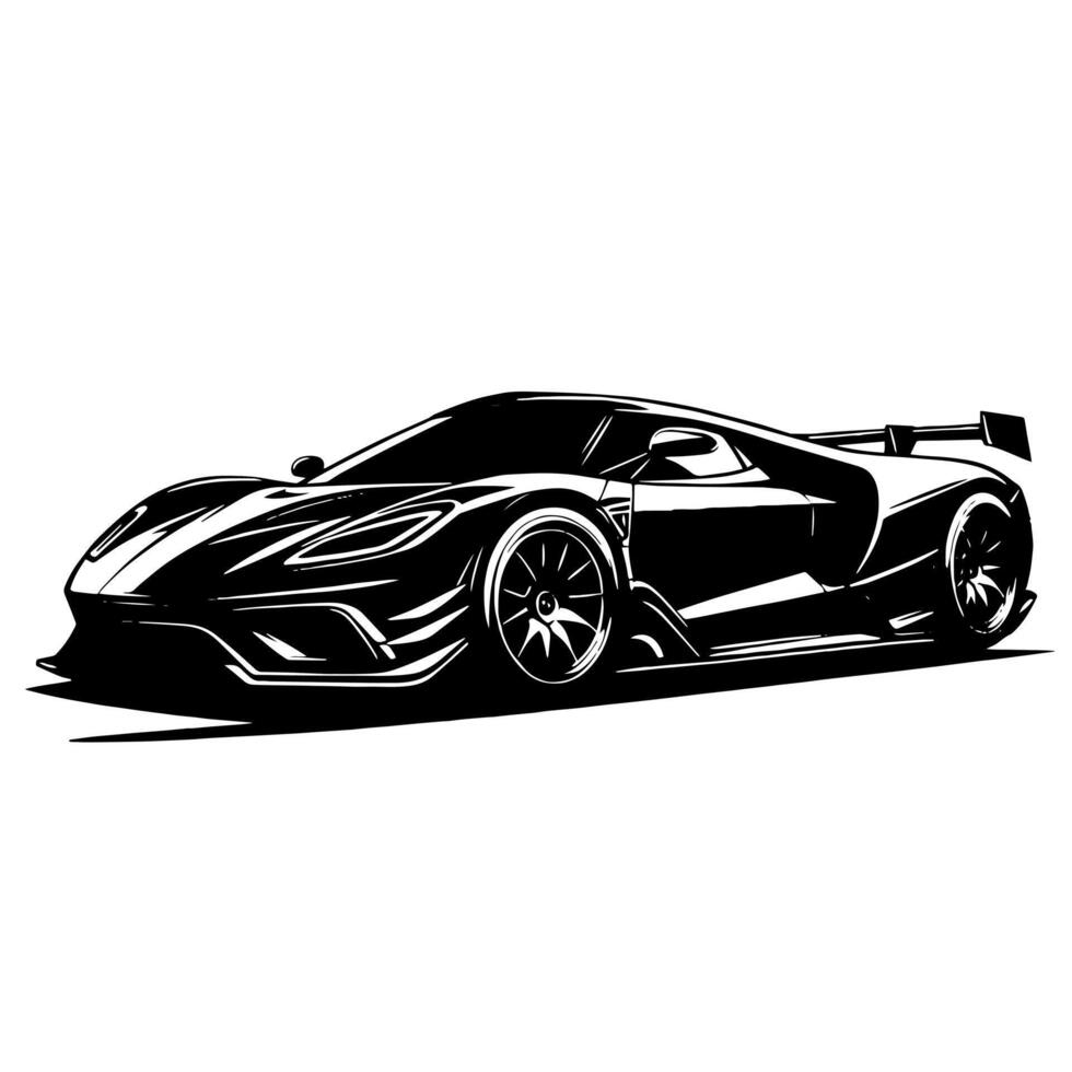 zwart en wit illustratie van een hypercar sport- auto vector