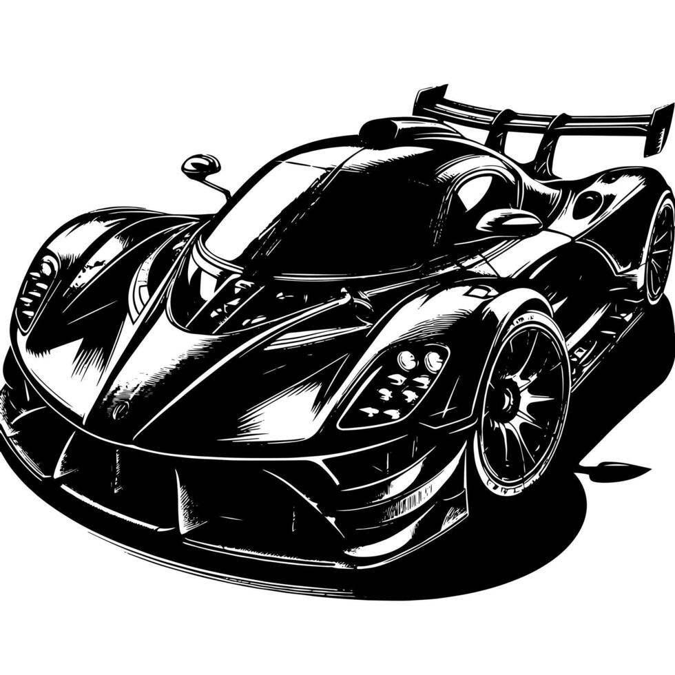 zwart en wit illustratie van een hypercar sport- auto vector