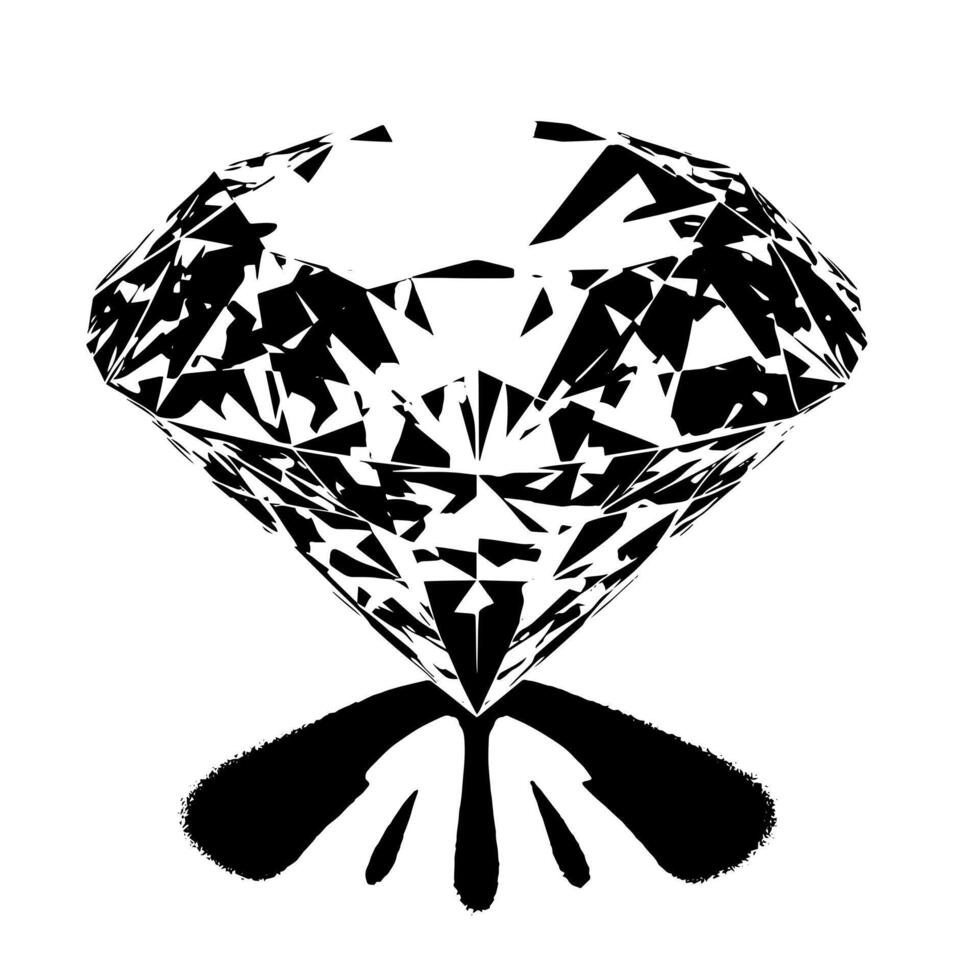 zwart en wit silhouet van een perfect besnoeiing sprankelend solitaire diamant edelsteen vector