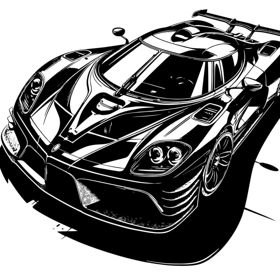 zwart en wit illustratie van een hypercar sport- auto vector