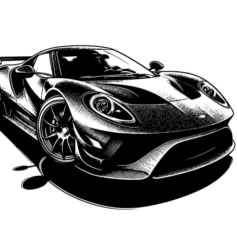 zwart en wit illustratie van een hypercar sport- auto vector