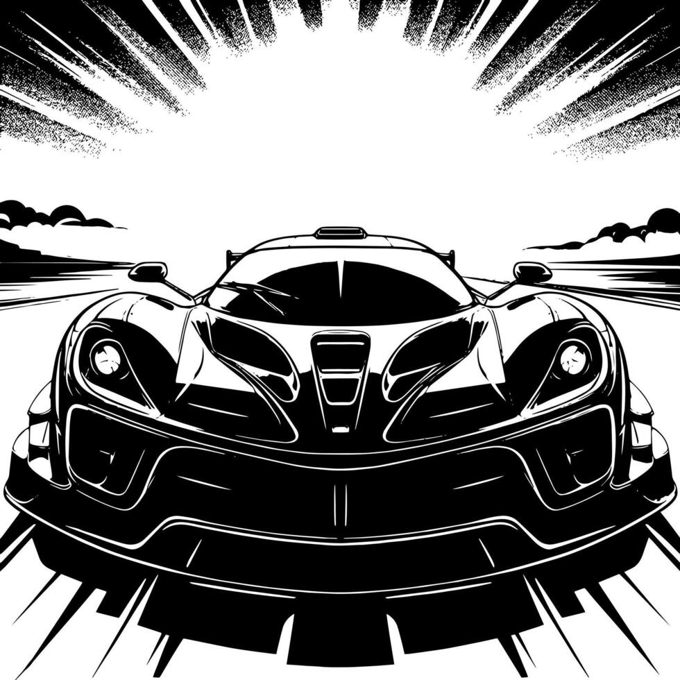 zwart en wit illustratie van een hypercar sport- auto vector