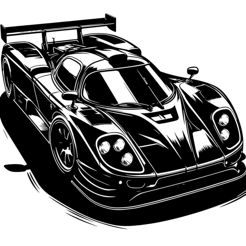 zwart en wit illustratie van een hypercar sport- auto vector