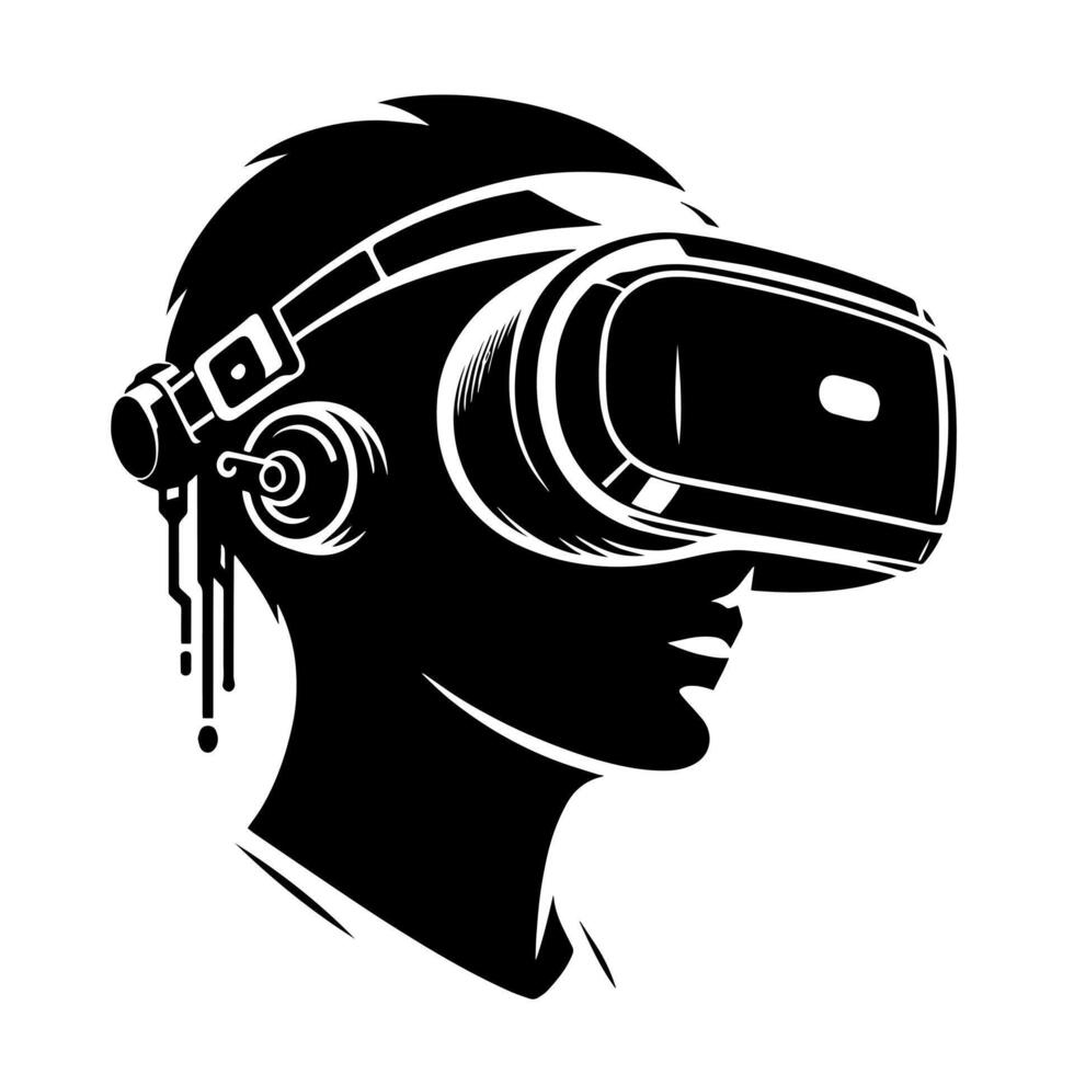 zwart en wit illustratie van vr bril koptelefoon vector