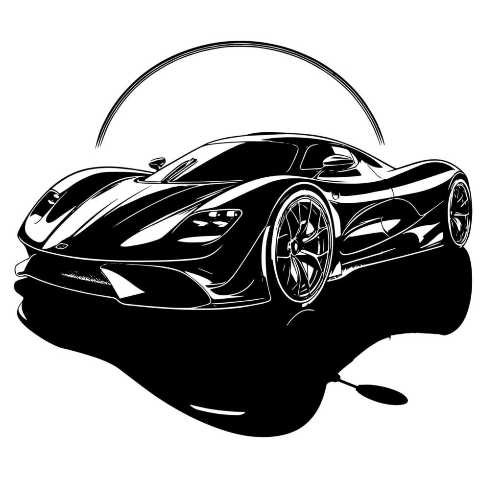 zwart en wit illustratie van een hypercar sport- auto vector