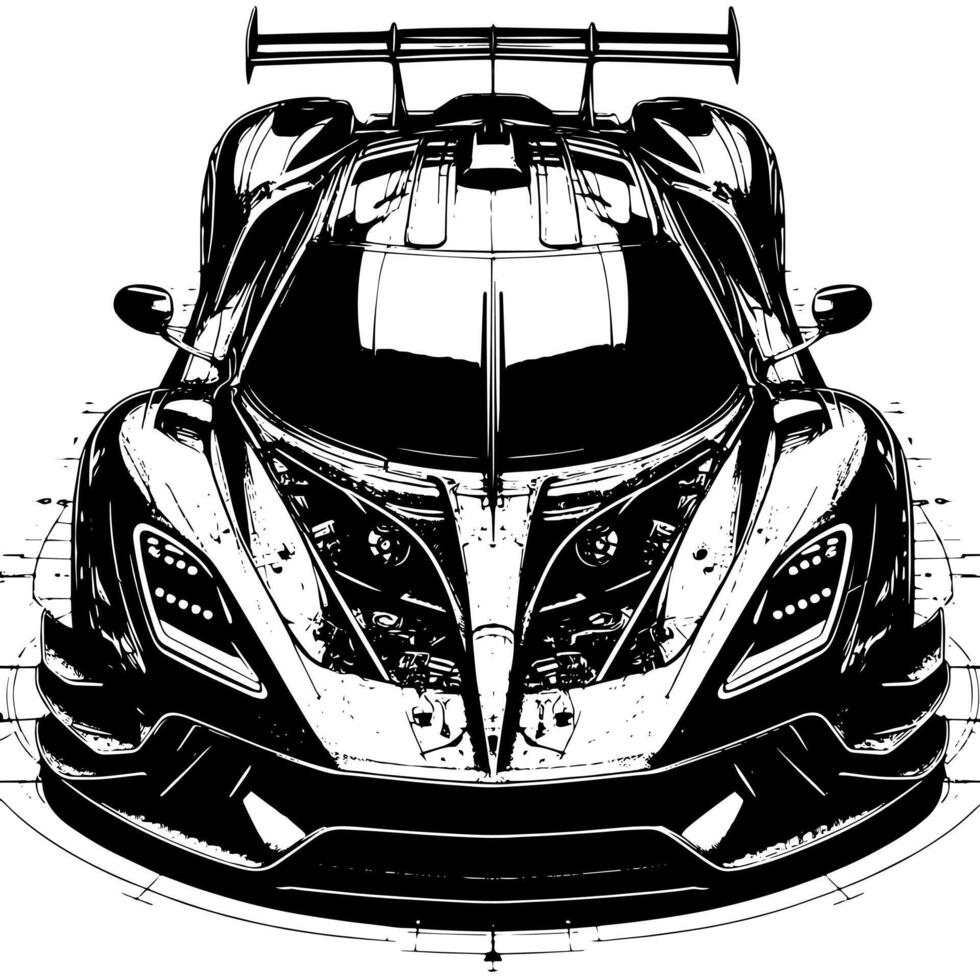 zwart en wit illustratie van een hypercar sport- auto vector