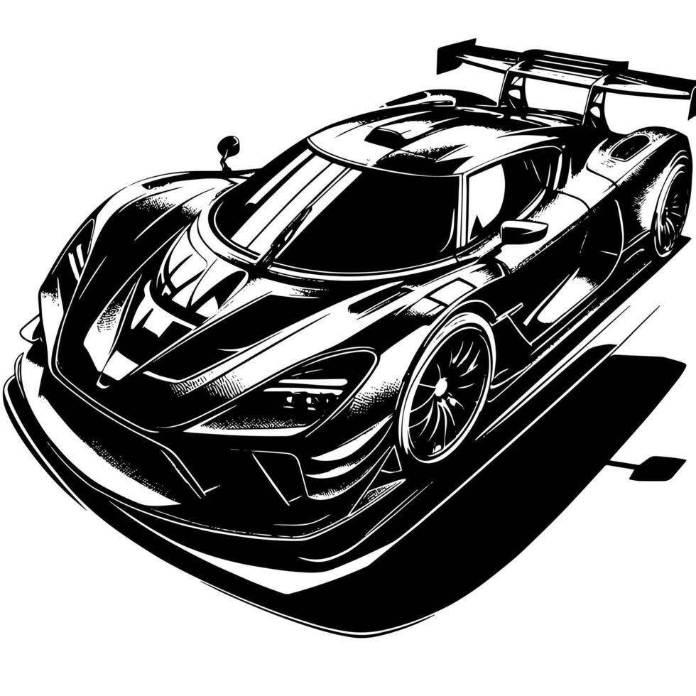 zwart en wit illustratie van een hypercar sport- auto vector