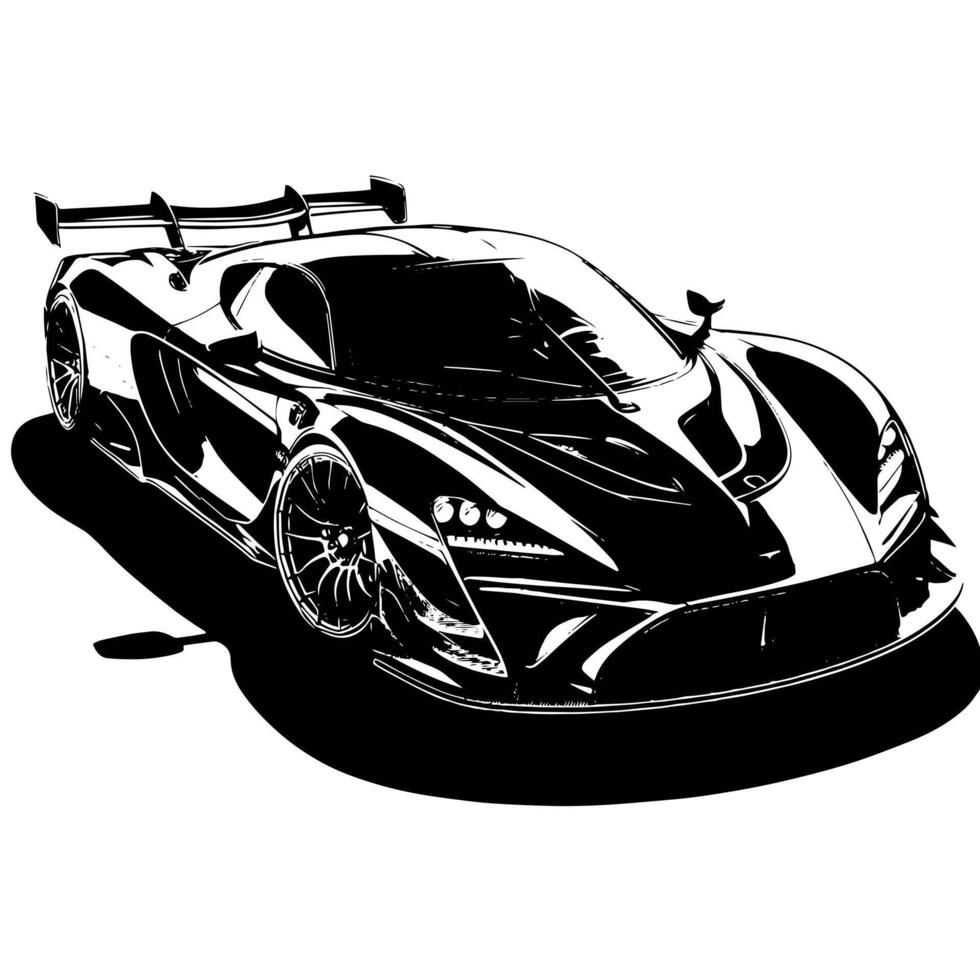 zwart en wit illustratie van een hypercar sport- auto vector